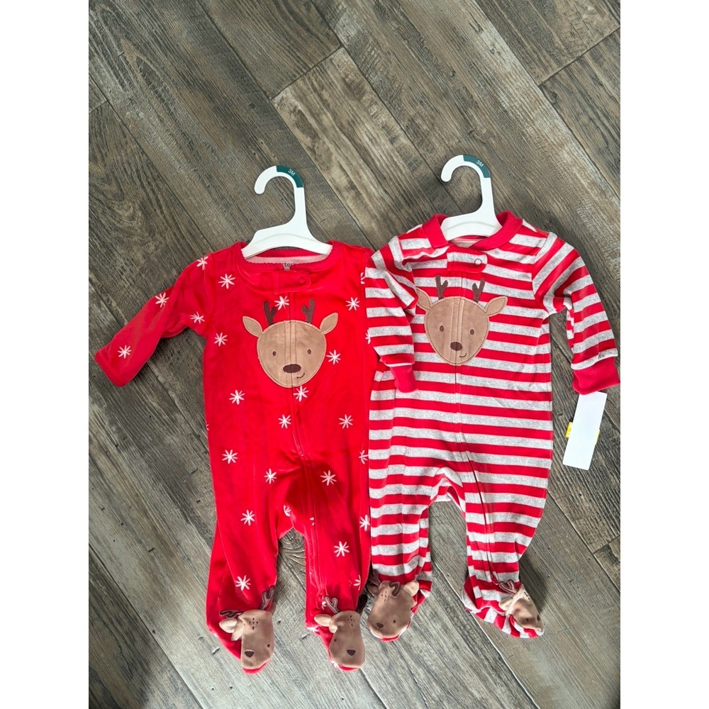 Carter's Just One You‎ 2 Christmas Footed Fleece Sleepers 3 Months Deer  Twins